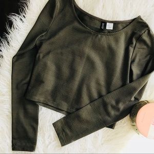 SHEER H&M FOREST GREEN CROP TOP